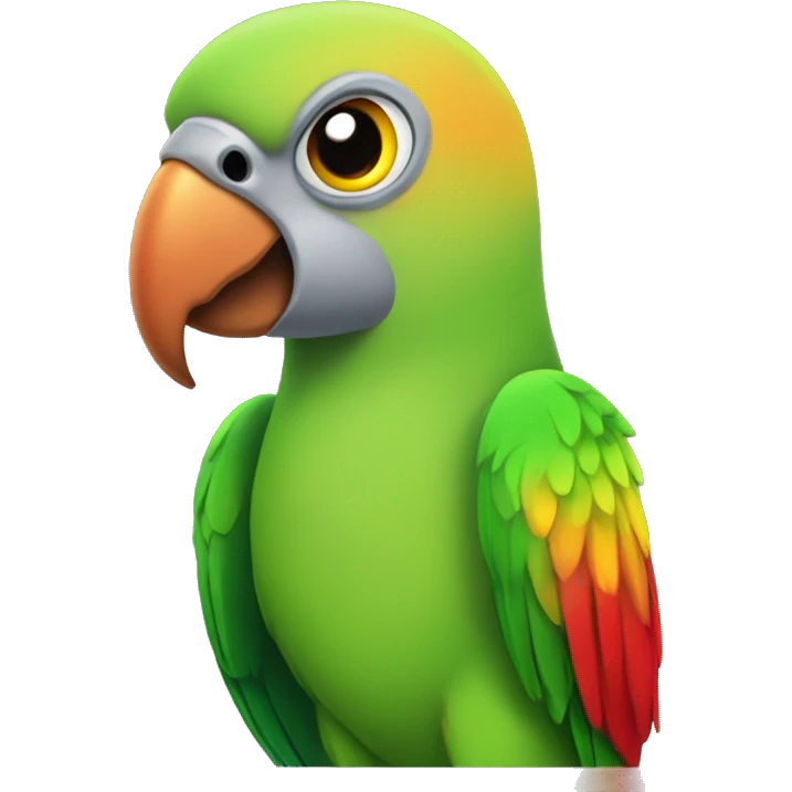 green parrot with grey wings, yellow spot on head and red eyes  emoji