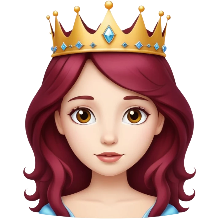 Beautiful long burgundy haired girl wearing a princess crown emoji