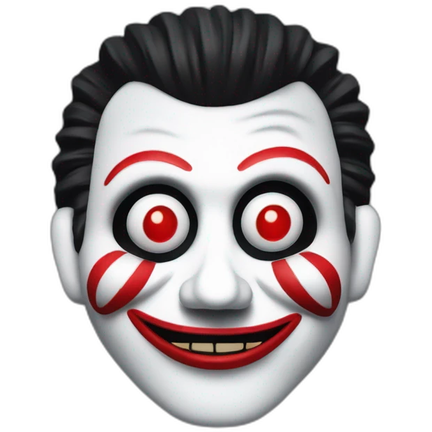Billy the puppet from saw with spiral on the cheeks emoji