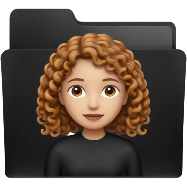 A **simple emoji-style icon** of a **black transparent plastic folder**, sleek and minimal, with **rounded corners**, subtle translucency, soft shading, and a **small logo of a canela-skinned girl with curly hair** on the front.
 emoji