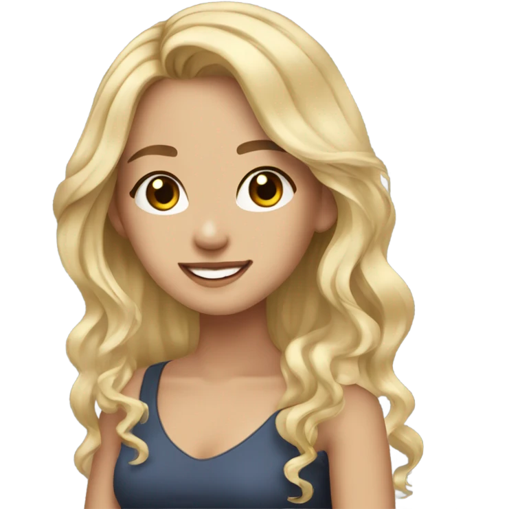 Beautiful girl,Blonde hair,wavy hair，long hair,brown eyes,Chinese, typing on laptop  emoji