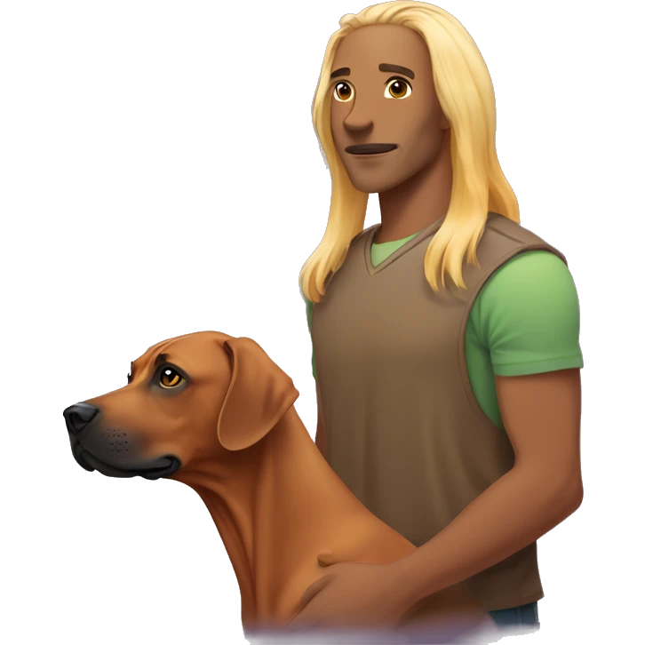 white male with long rainbow colored hair alongside a brown rhodesian ridgeback emoji