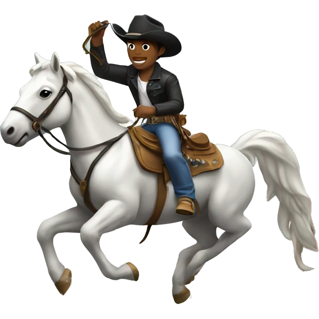 Black cowboy riding a white bronco  emoji