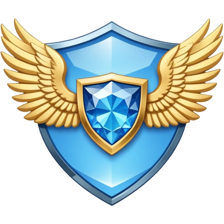 Simplified shield with small wings and a blue diamond in the center and VIP text, minimalist clean design emoji