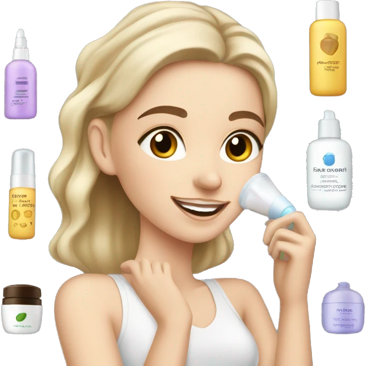 White girl doing her skincare with skincare products  emoji