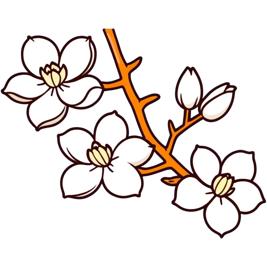 Artistic Japanese Magnolia kobus (kobushi) blossom with elegant composition reminiscent of kimono patterns, white star-shaped flowers on dark branch, gold accents, soft blue background emoji