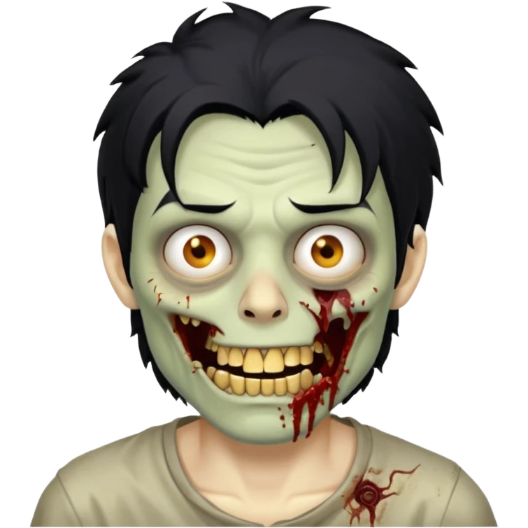 cabelo liso desordenado negro homen con aparencia de zombi y que haga un gesto mostrando los dientes de oro emoji