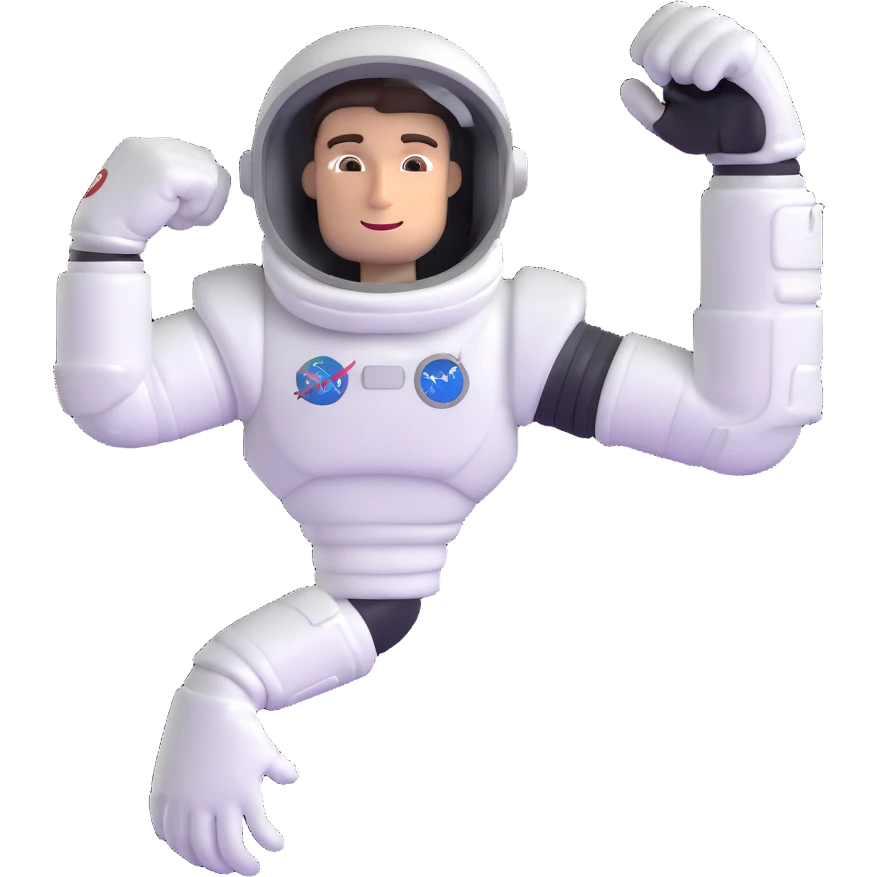 flexed biceps arm with white sleeve and astronaut gloves emoji