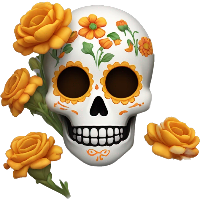 Day of the dead skul with cempasuchil flowers emoji