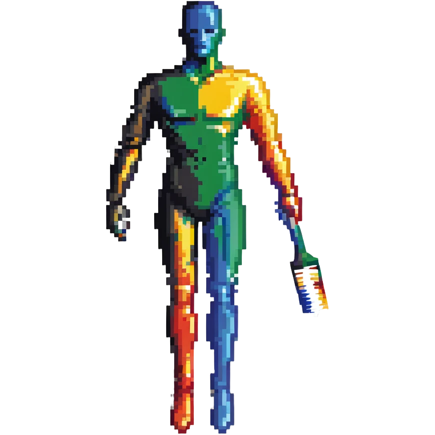 A paintbrush transforming into a metallic human silhouette, symbol of artistic identity emoji