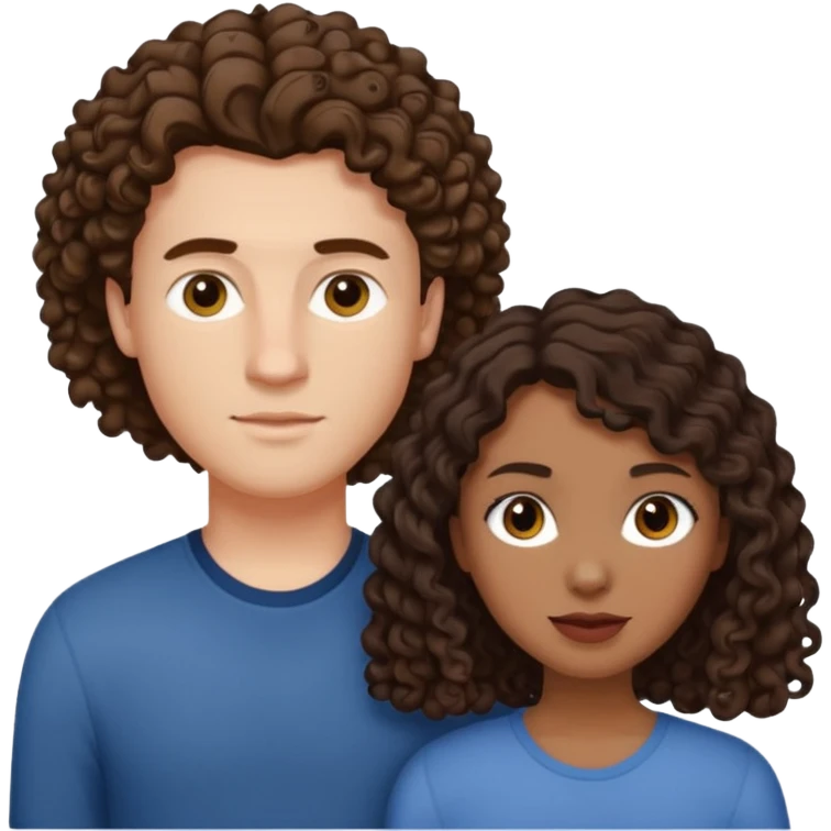 Interracial couple, white male with short, straight, medium brown hair, shorter mixed toned woman with long curly dark brown hair  emoji