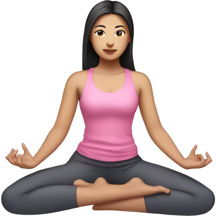 Asian girl doing yoga in pink clothes, long dark hair, light skin, dark eyes emoji
