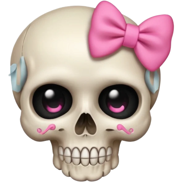 a shy skull with a pink bow, cute and minimal, apple style emoji emoji