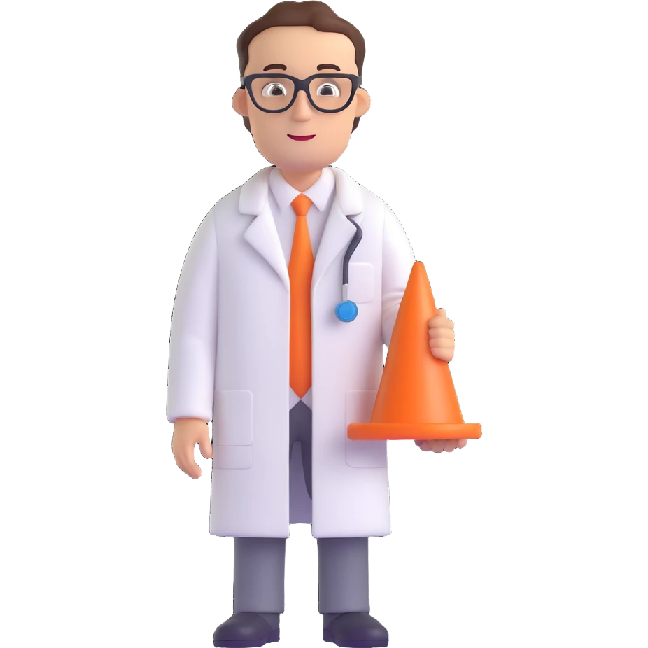 Coneheads man with a cone-shaped head, wearing a lab coat and glasses emoji