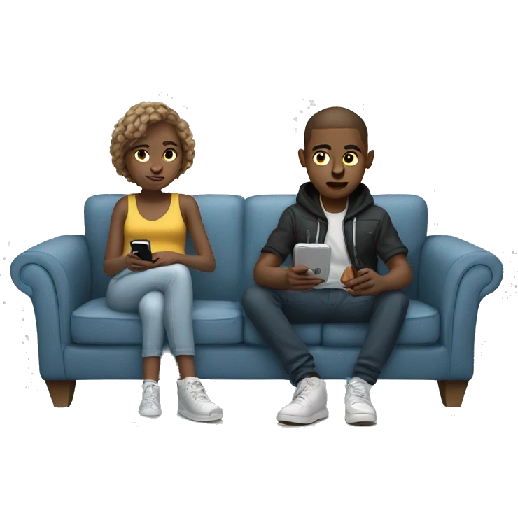 White Boy and Girl in cool clothes watching phones on a Couch emoji