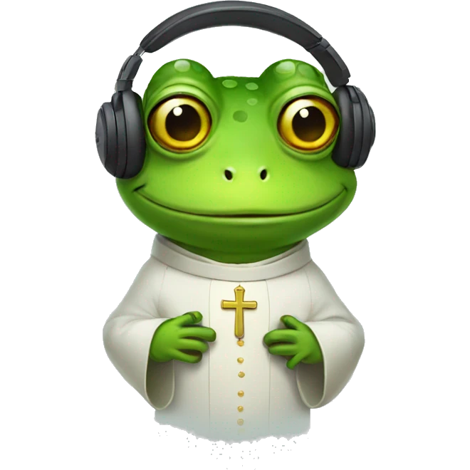 frog wearing headphones dressed as a priest emoji