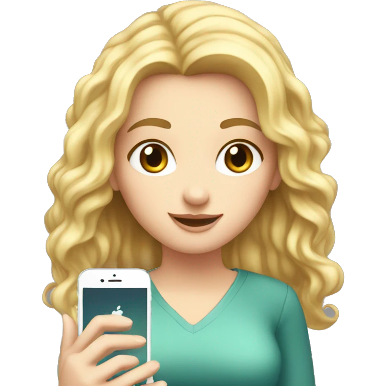a white girl with a phone in her hands is chatting, her eyes are lowered to the phone emoji