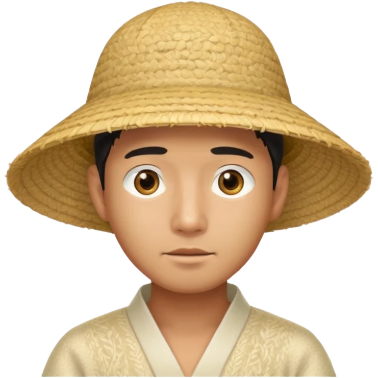 Asian guy with a rice hat, eyes barely open emoji