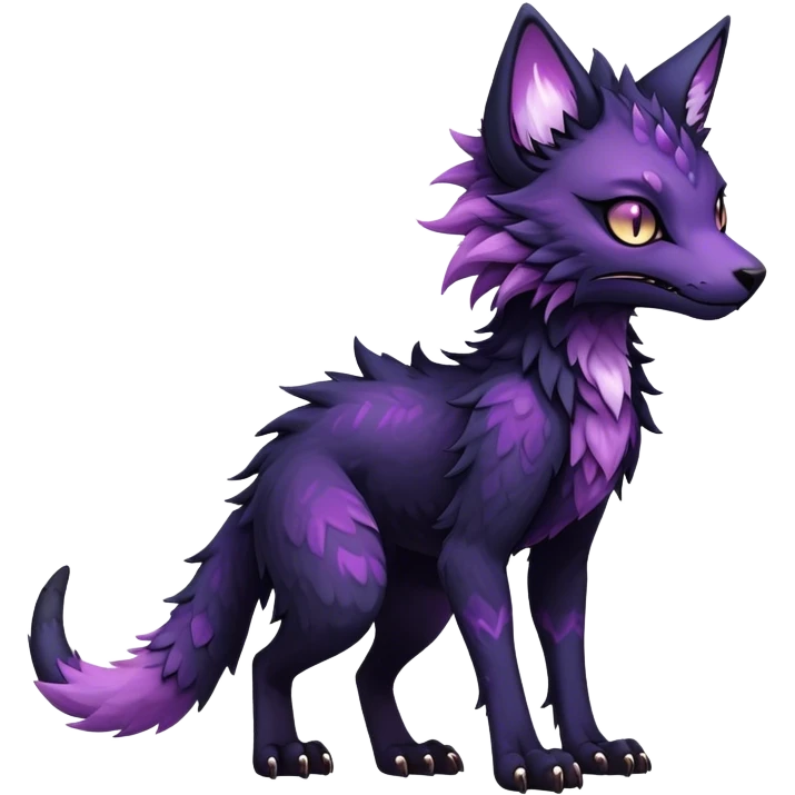 Kawaii dark black purplish blackish edgy fantasy ethereal feline-vernid-sergal-monster-fursona animal creature full body with intricate markings  emoji