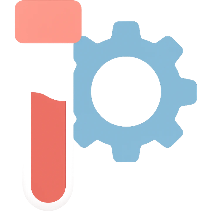 a blood tube and a gear, overlapping, minimal flat style emoji