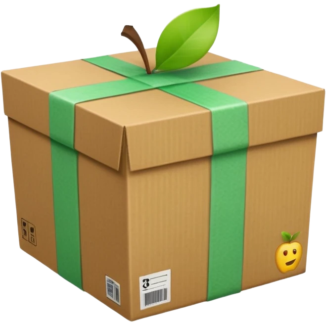 light green shipping box wrapped in tape, side view, apple style emoji emoji