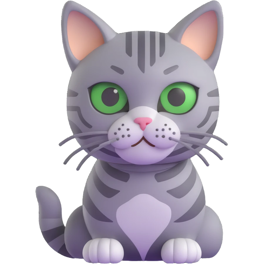grey tabby cat with stripes, small close-set green eyes emoji