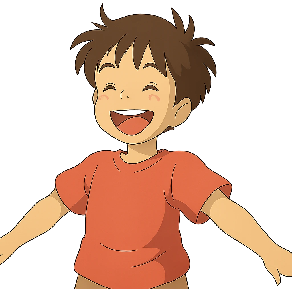 niño feliz en estilo ghibli, animación japonesa emoji