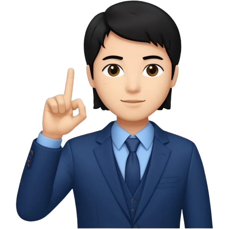 Copy this photo, the face like the same with finger heart 🫰🏻 and dark blue suit , the hair color is black emoji
