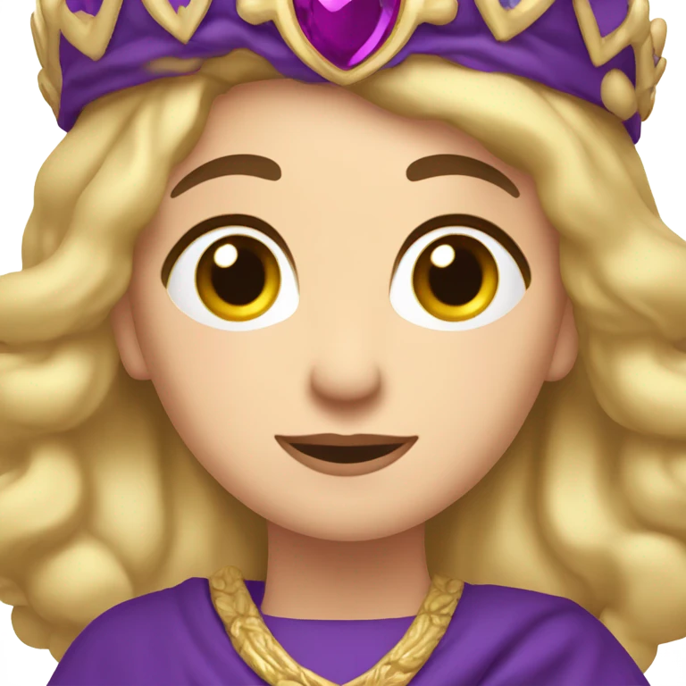 Caucasian long  brunette woman wearing formal royal purple robes and a crown who is pouring her heart out to the man she adores  emoji