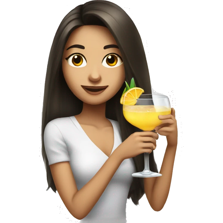 Long hair Brunette girl with cocktail  emoji