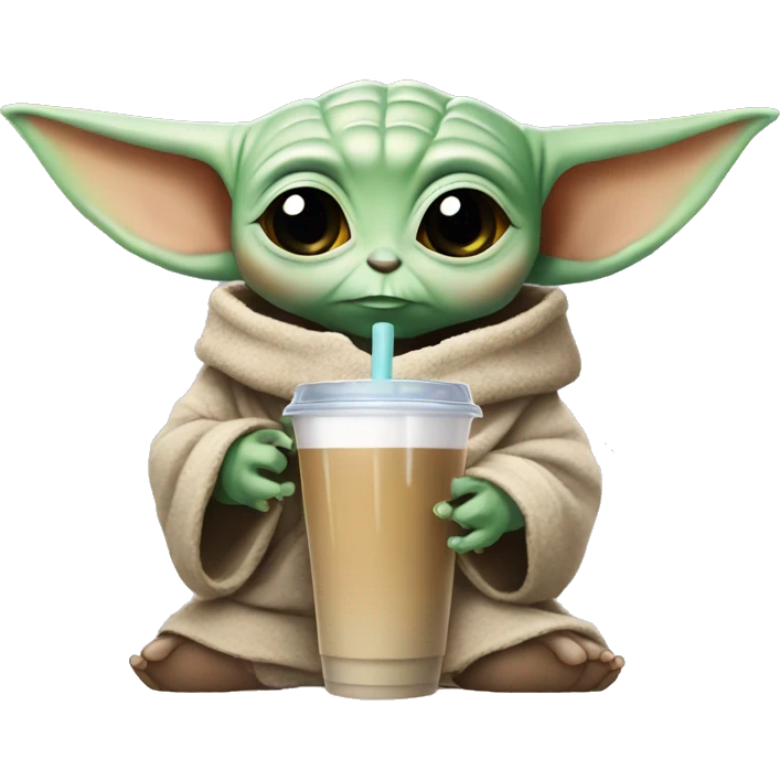 Baby yoda drinking a ice coffee emoji