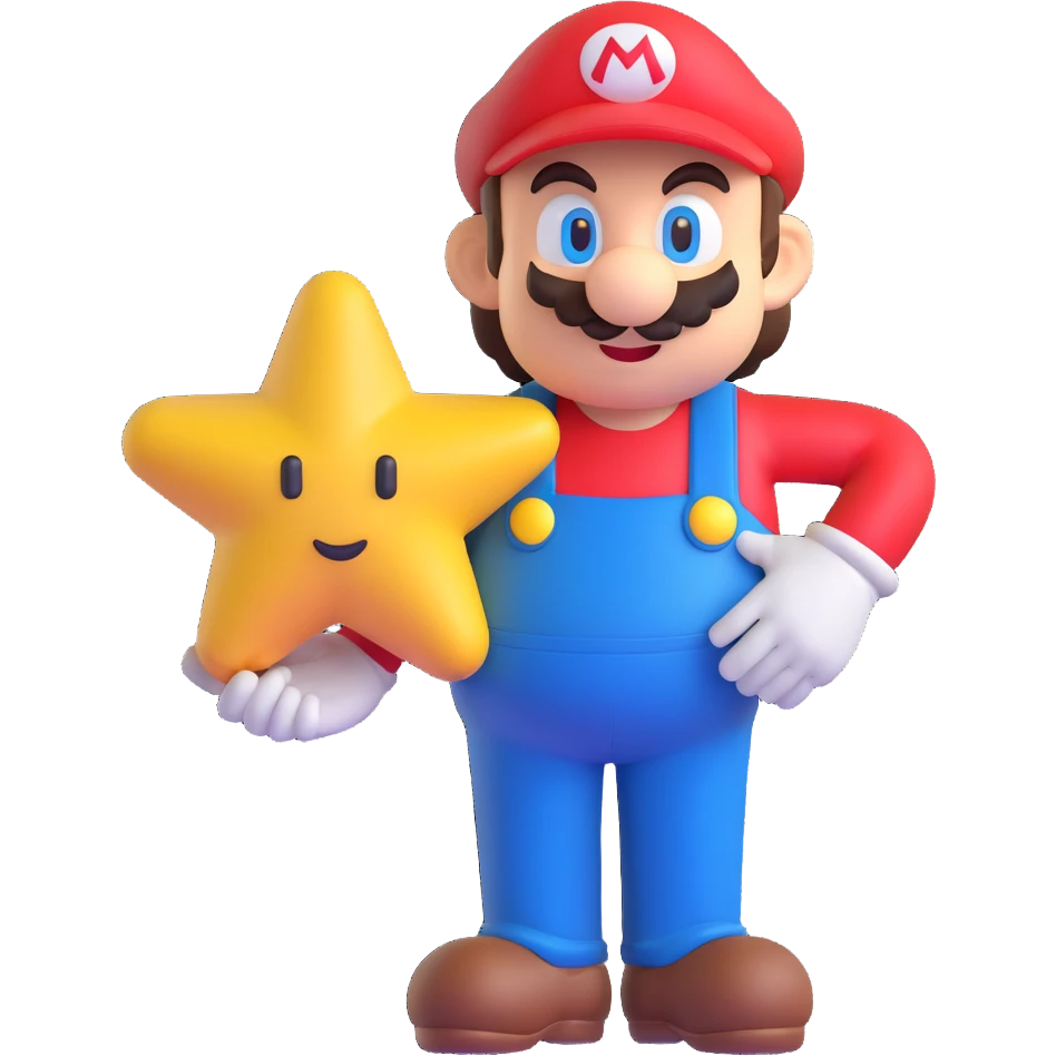 Mario star, smooth shading, rounded edges, expressive face emoji