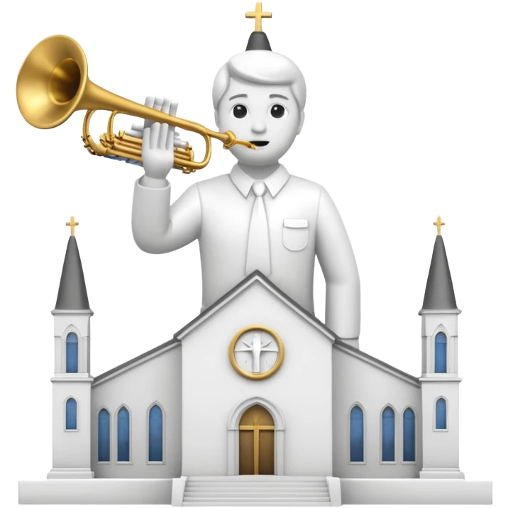 Mormonism all white church building with statue of man holding trumpet on the top emoji