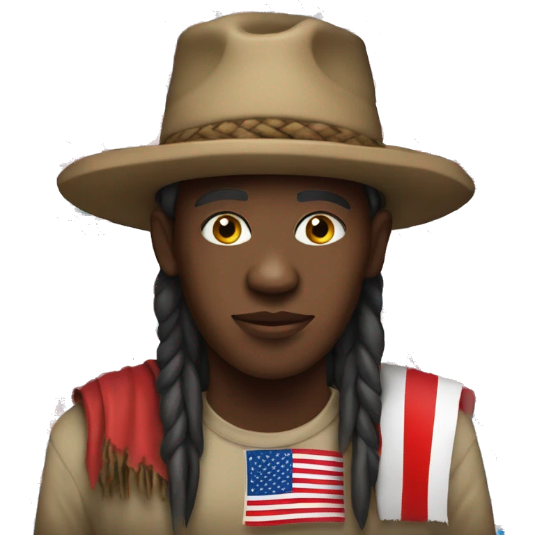 African tribe member with a red hat and an American flag with a dirt hut emoji