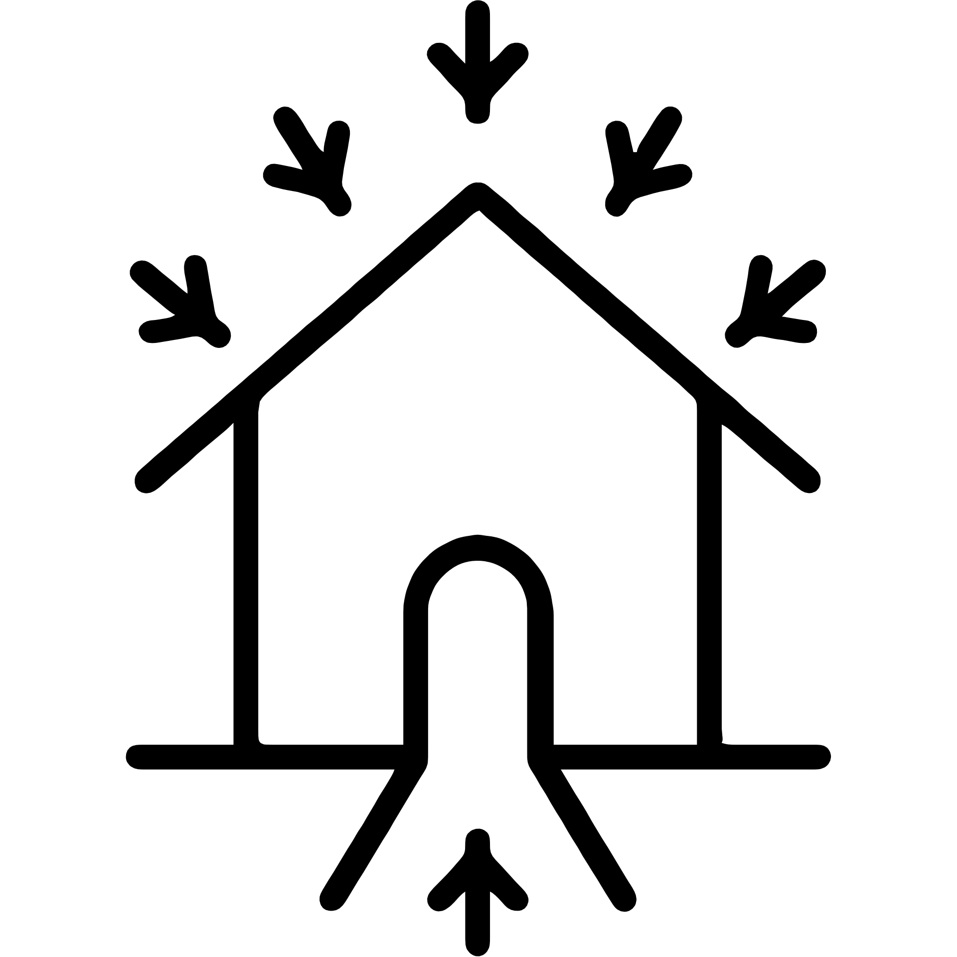 Simple house with arrows pointing inward from all sides, representing how environment shapes behavior emoji