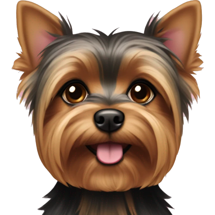 Yorkie Dog with Brown and black fur and brown eyes with short hair with a pink collar emoji