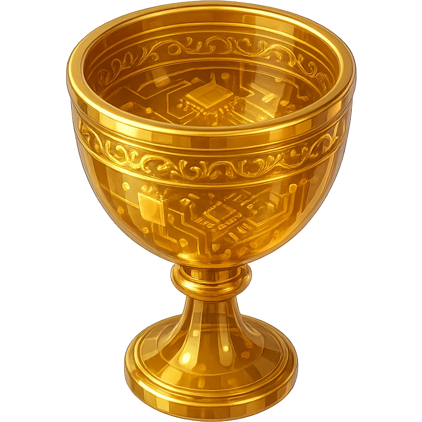 a medieval holy grail cup in gold style, with intricate details emoji