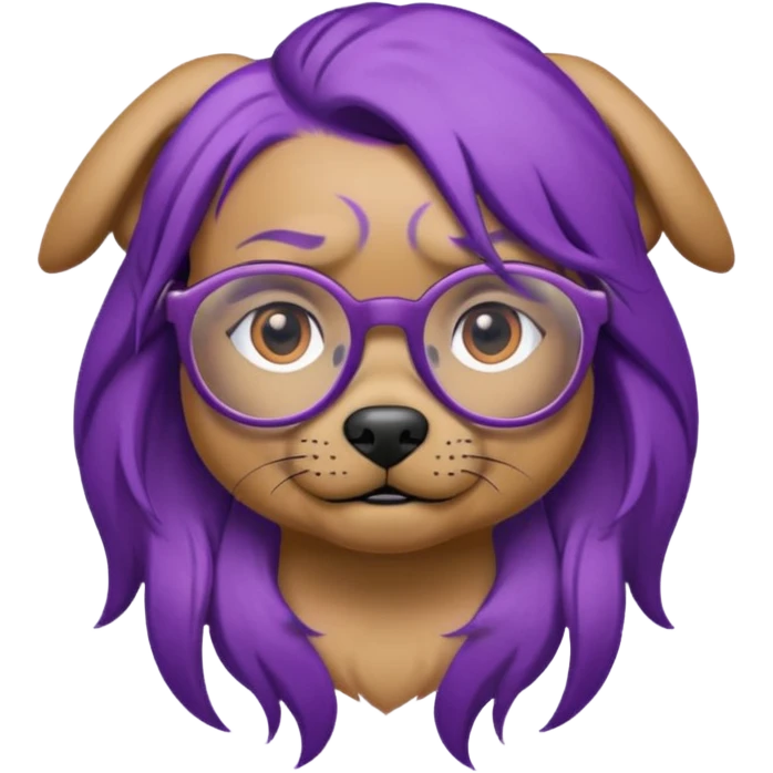 tattooed dog with heavy face tattooes and glassess, purple haired emoji
