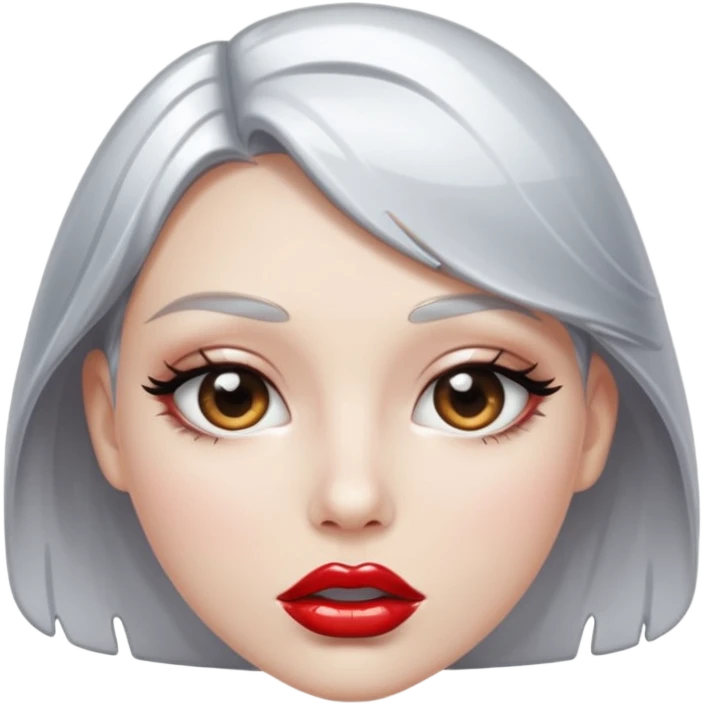 slightly parted lips, silver chrome material, glossy wet shine, seductive aesthetic emoji