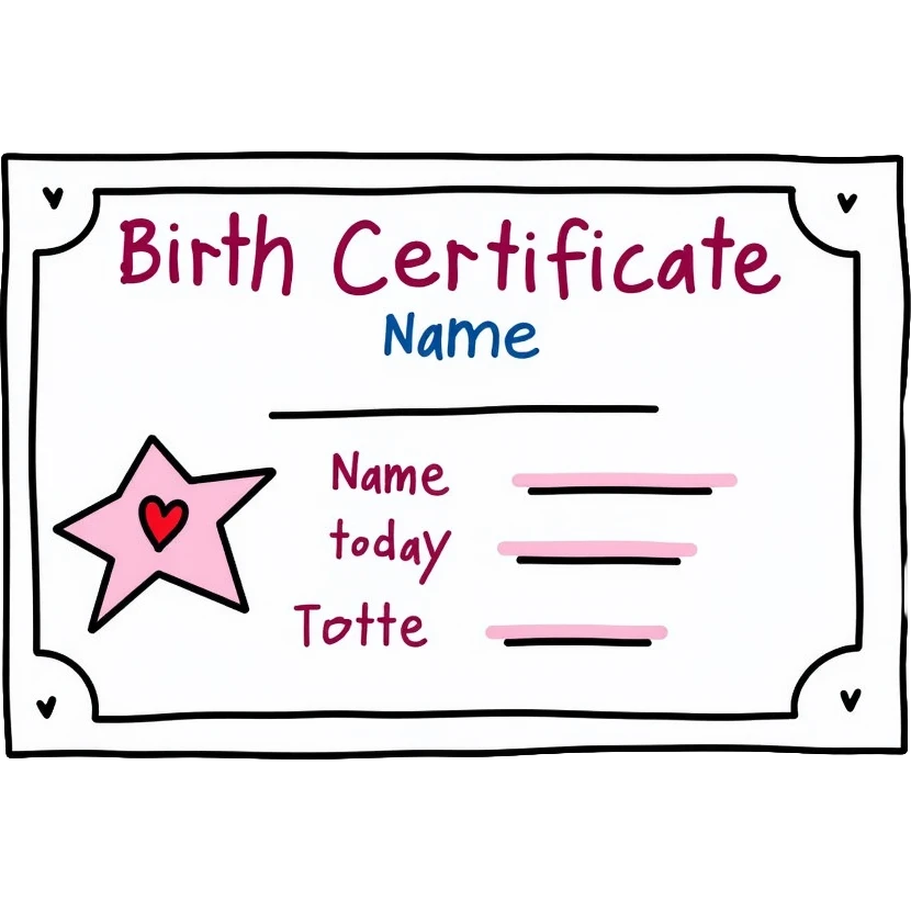 Birth certificate document with name and date fields emoji