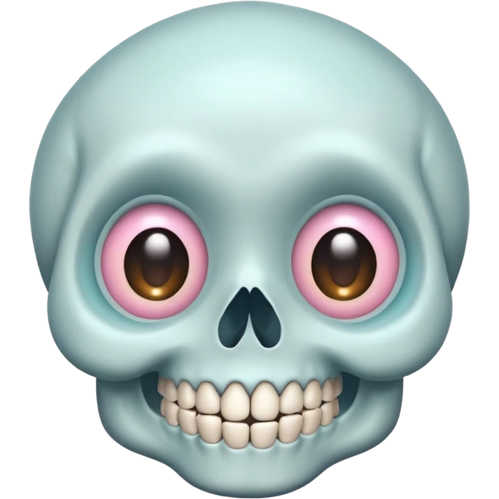 cute skull with big eyes, smiling, pastel colors emoji