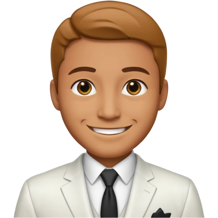 businessman, tan skin, black eyes, white suit emoji