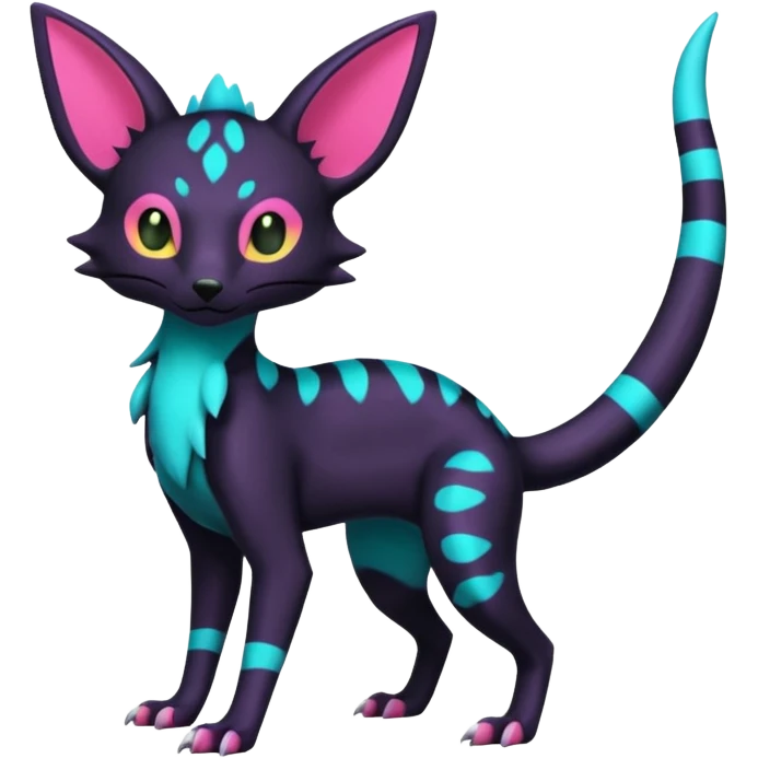 Neon pastel Salandit-Umbreon-Genet-Noivern-Noibat-Serval-Hybrid (Full body) emoji