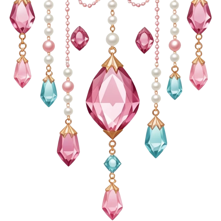 Rose-colored pastel glistening glossy sparkly shiny glittery hanging crystals pearls and beads and gemstones decorations emoji