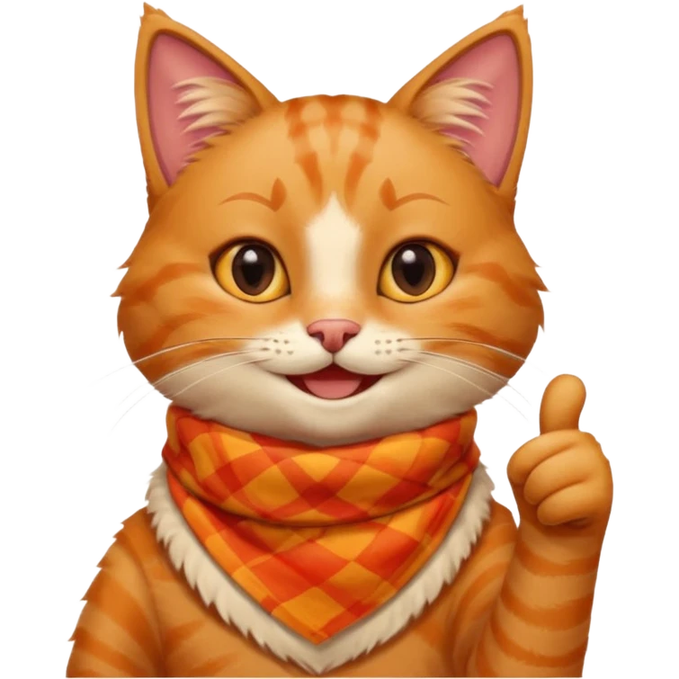 Cat smiling and giving thumbs up, wearing red Checkered Triangle scarf emoji