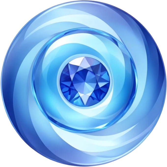 round cut sapphire gem with pale blue pastel hues and swirling holographic color play emoji