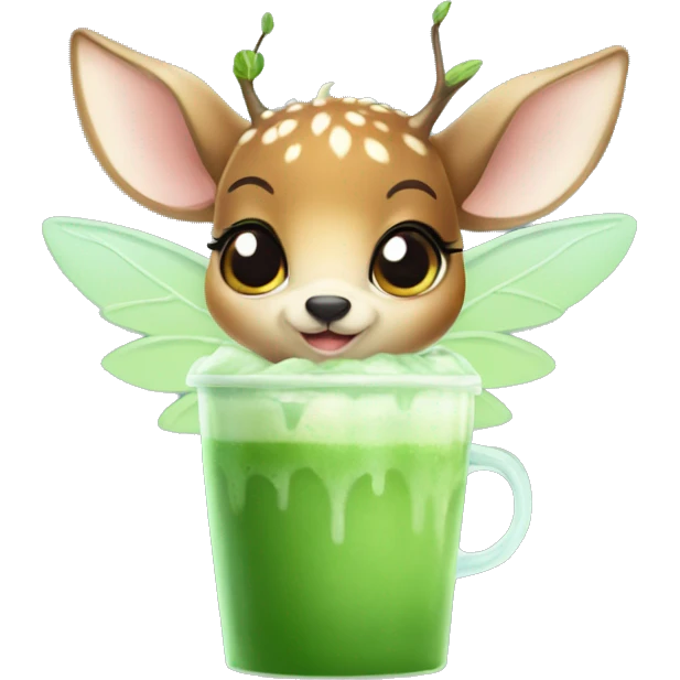 baby deer with fairy wings drinking iced matcha latte  emoji