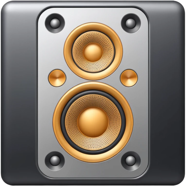 Minimal emoji icon of a modern metallic speakers, front view, detailed geometry, dark metallic body, subtle highlights, isolated emoji