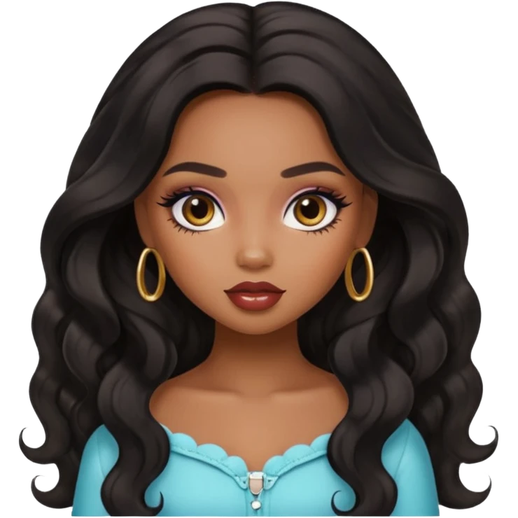 a pretty bratz brown girl with long wavy black color hair emoji