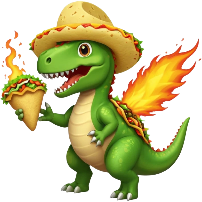 Dinosaur farting out a explosion with a taco in hand  emoji